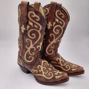 Tony Lama Womens 6 B Brown Leather Western Cowboy Boots VF3024 Festival Boho